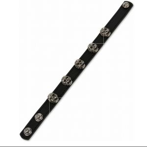 Betsey Johnson Rare Grey /Gunmetal Pave Crystal Skull Leather Snap Bracelet